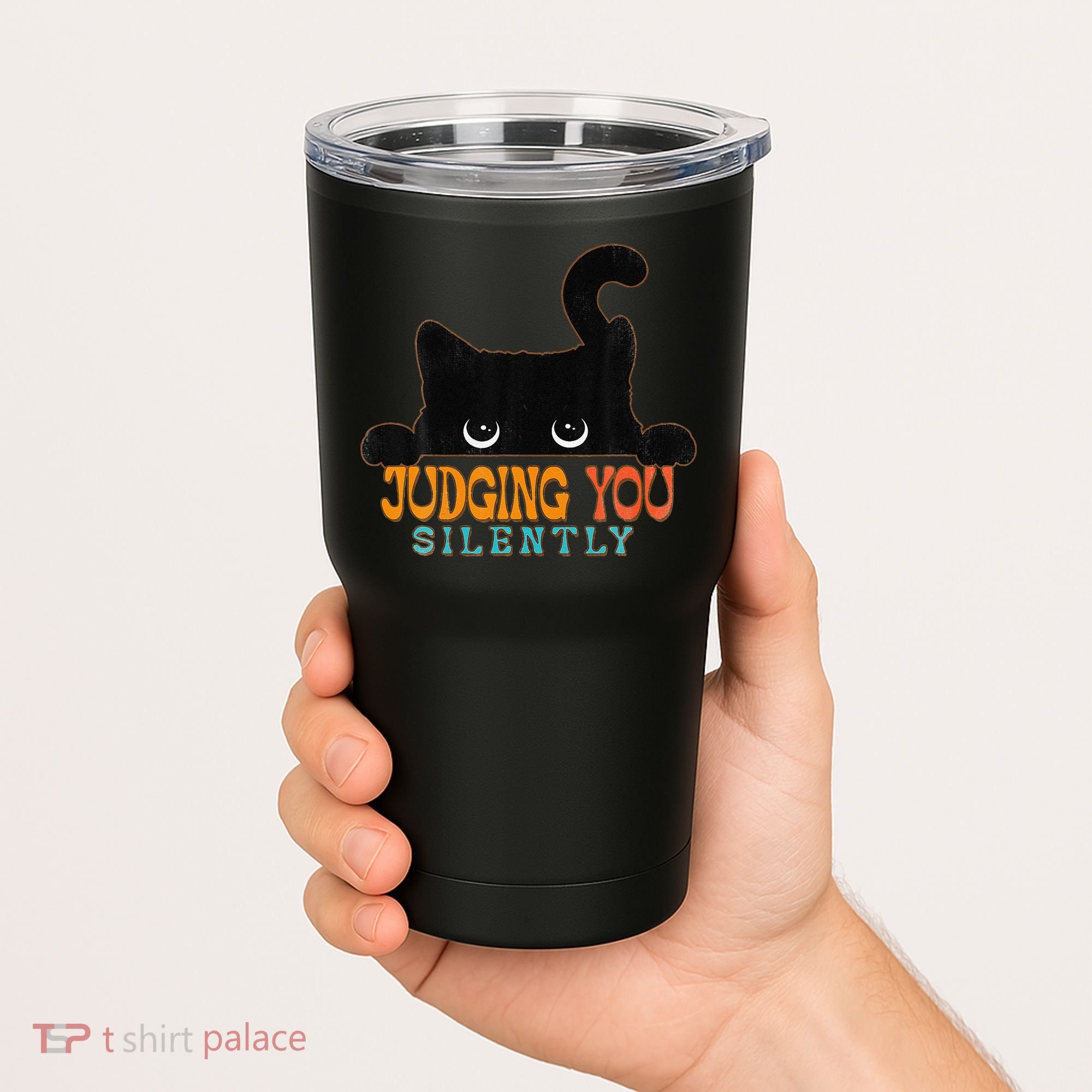 Funny Black Cat Judging You Silently Sarcastic Cat Tumbler