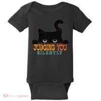 Funny Black Cat Judging You Silently Sarcastic Cat Baby Bodysuit thumb 0
