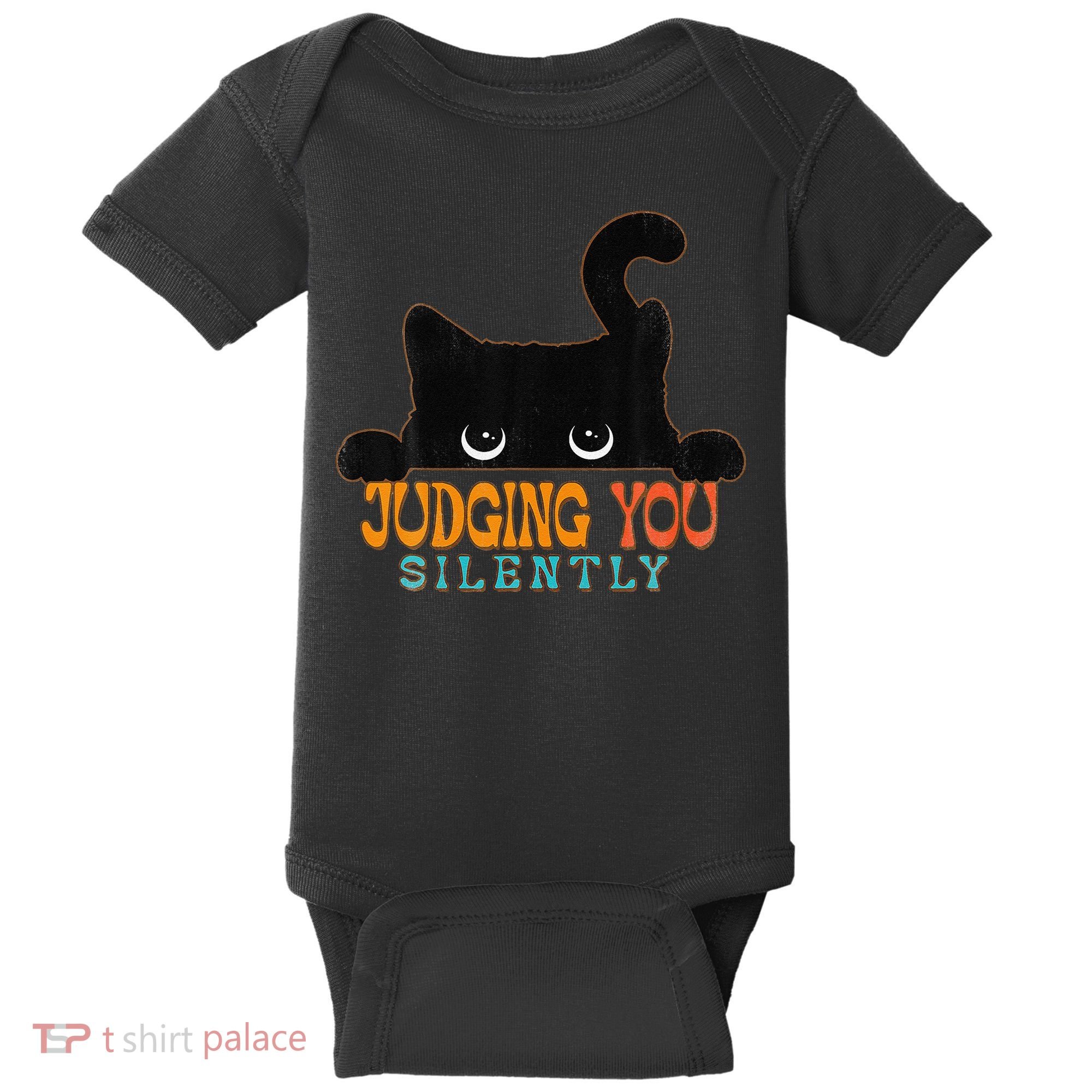 Funny Black Cat Judging You Silently Sarcastic Cat Baby Bodysuit