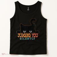 Funny Black Cat Judging You Silently Sarcastic Cat Tank Top thumb 2