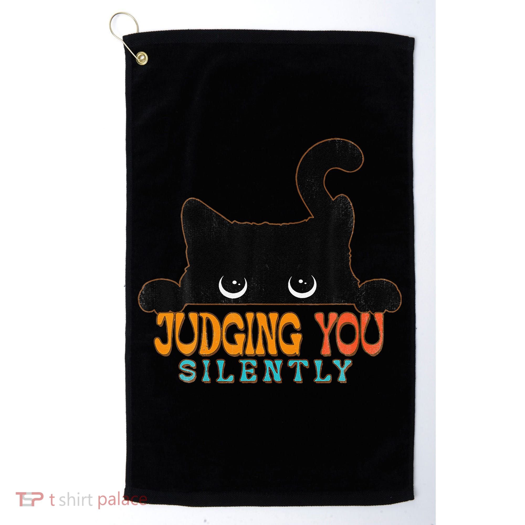 Funny Black Cat Judging You Silently Sarcastic Cat Golf Towel