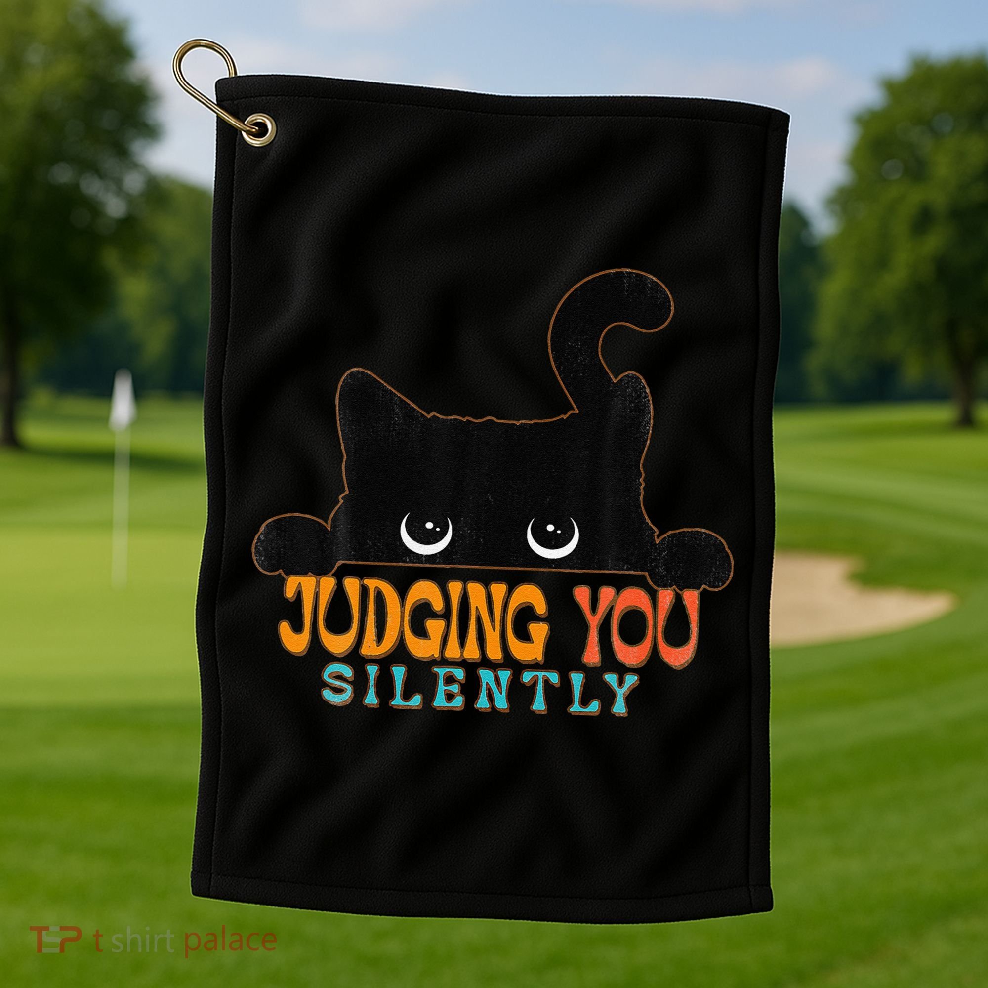Funny Black Cat Judging You Silently Sarcastic Cat Golf Towel