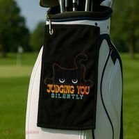 Funny Black Cat Judging You Silently Sarcastic Cat Golf Towel thumb 2