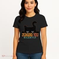 Funny Black Cat Judging You Silently Sarcastic Cat Women's T-Shirt thumb 4