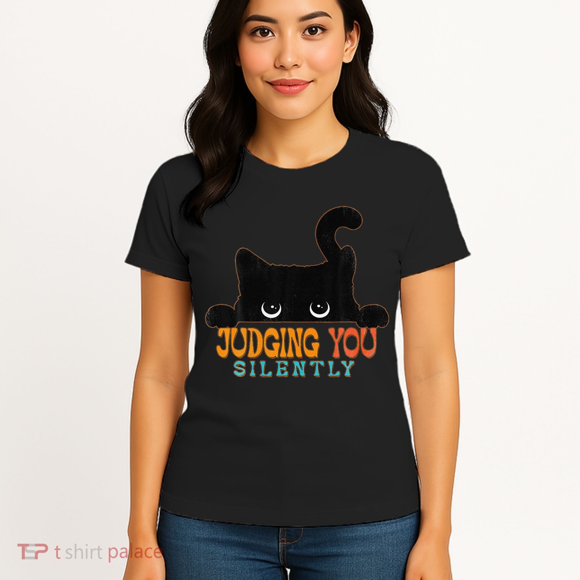 Funny Black Cat Judging You Silently Sarcastic Cat Women's T-Shirt