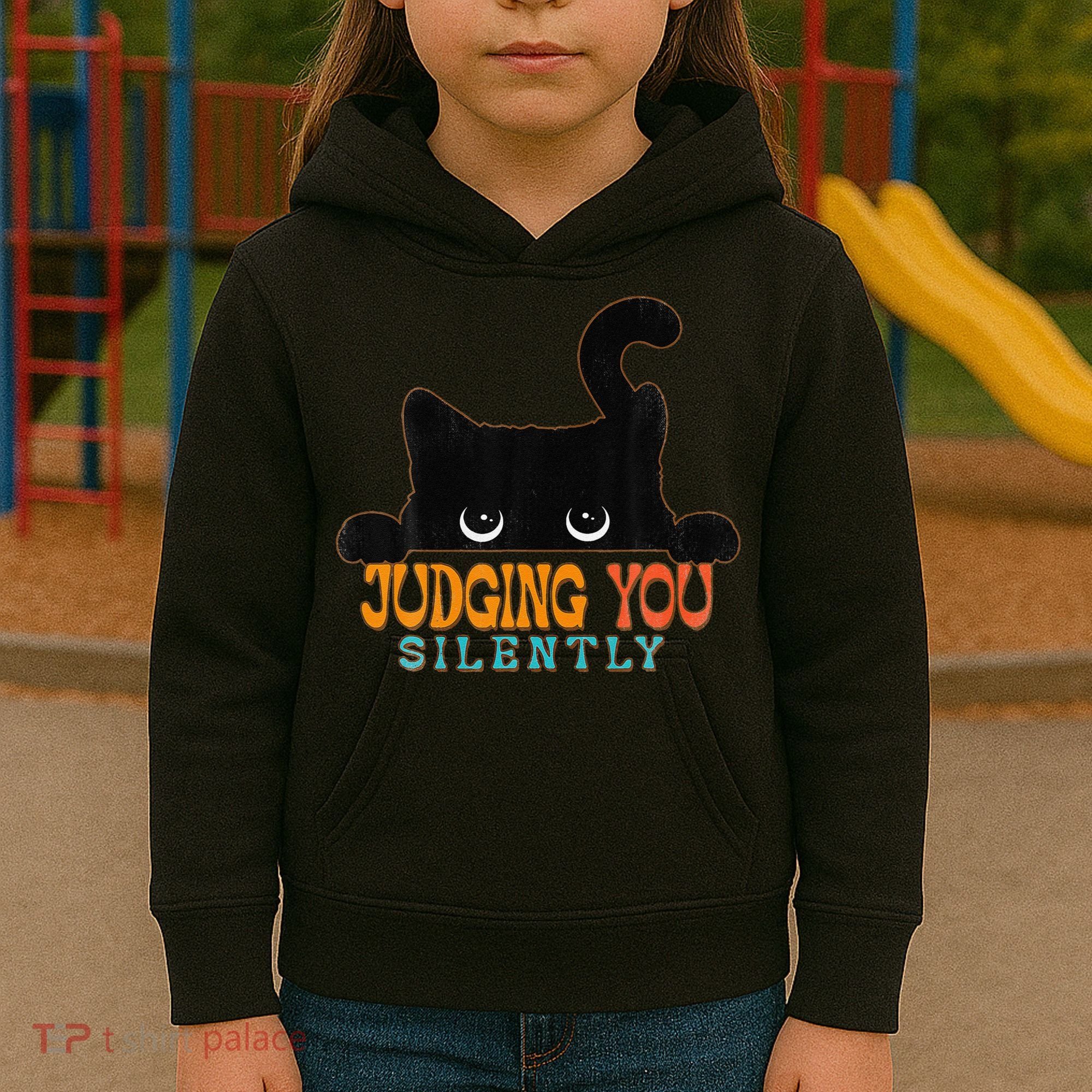 Funny Black Cat Judging You Silently Sarcastic Cat Kids Hoodie