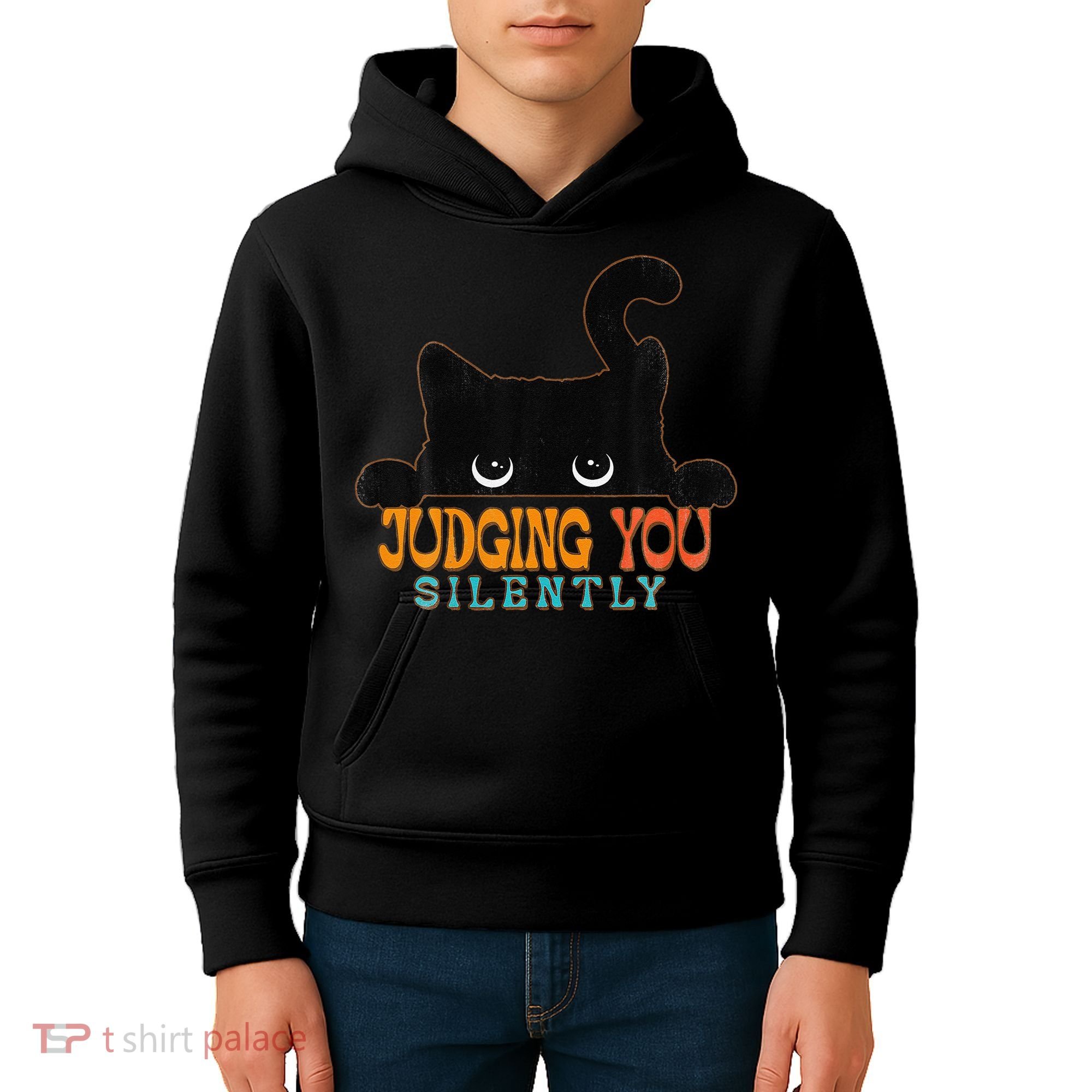 Funny Black Cat Judging You Silently Sarcastic Cat Kids Hoodie
