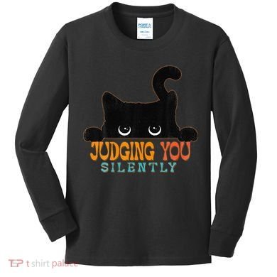 Funny Black Cat Judging You Silently Sarcastic Cat Kids Long Sleeve Shirt