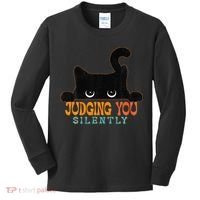 Funny Black Cat Judging You Silently Sarcastic Cat Kids Long Sleeve Shirt thumb 0