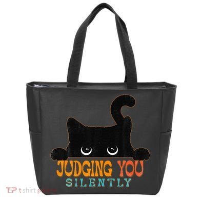 Funny Black Cat Judging You Silently Sarcastic Cat Tote Bag