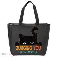 Funny Black Cat Judging You Silently Sarcastic Cat Tote Bag thumb 0