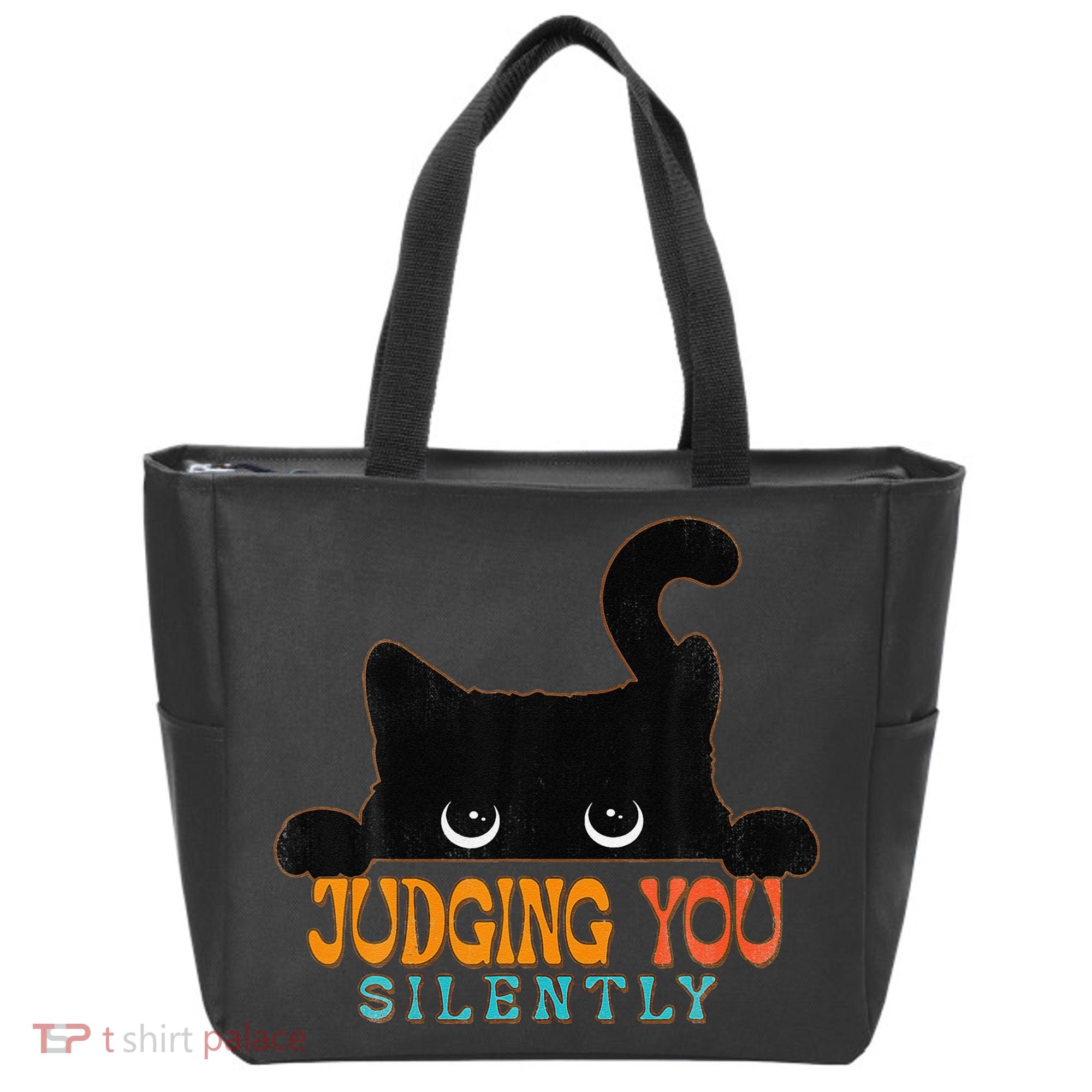 Funny Black Cat Judging You Silently Sarcastic Cat Tote Bag