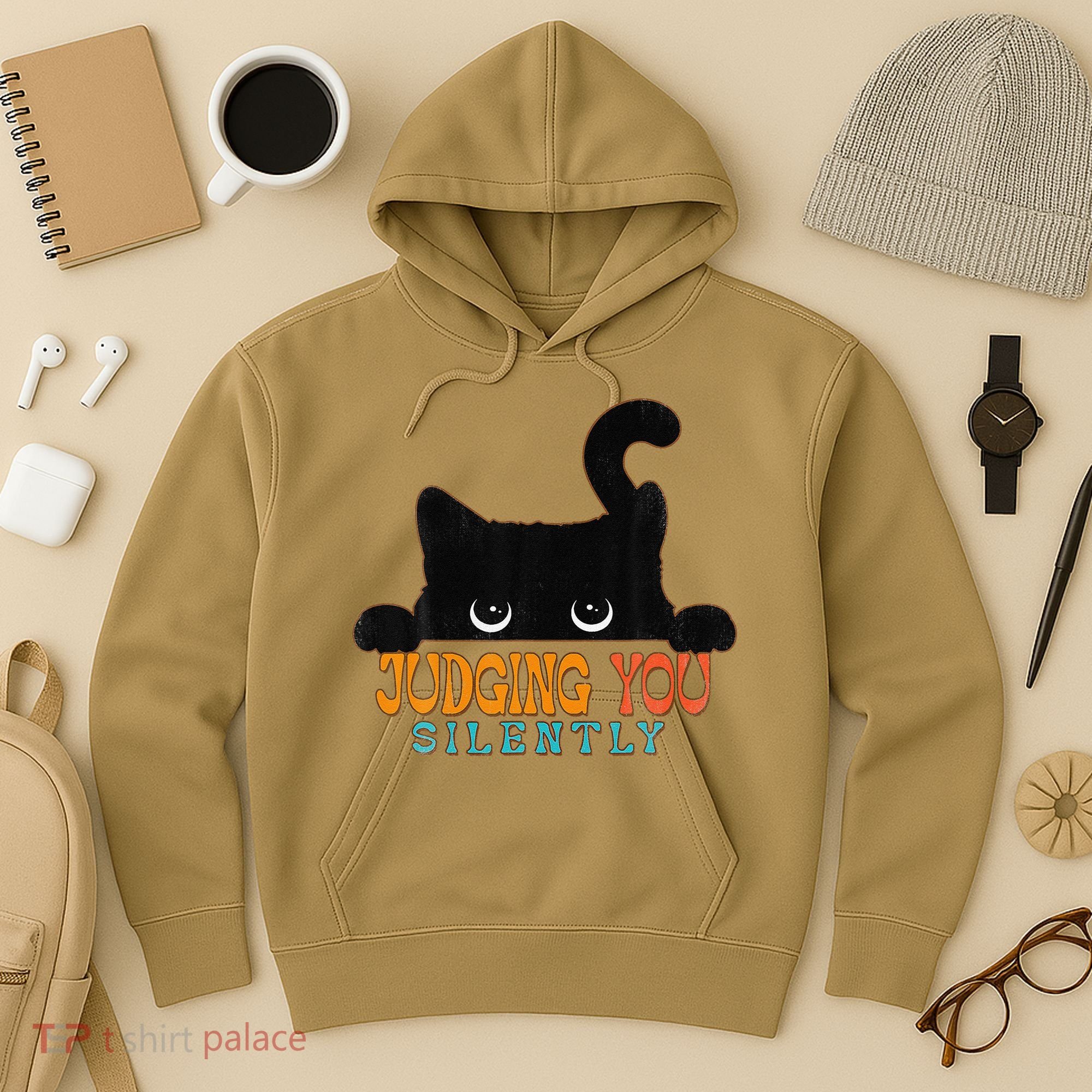 Funny Black Cat Judging You Silently Sarcastic Cat Hoodie