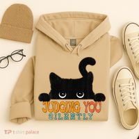 Funny Black Cat Judging You Silently Sarcastic Cat Hoodie thumb 4