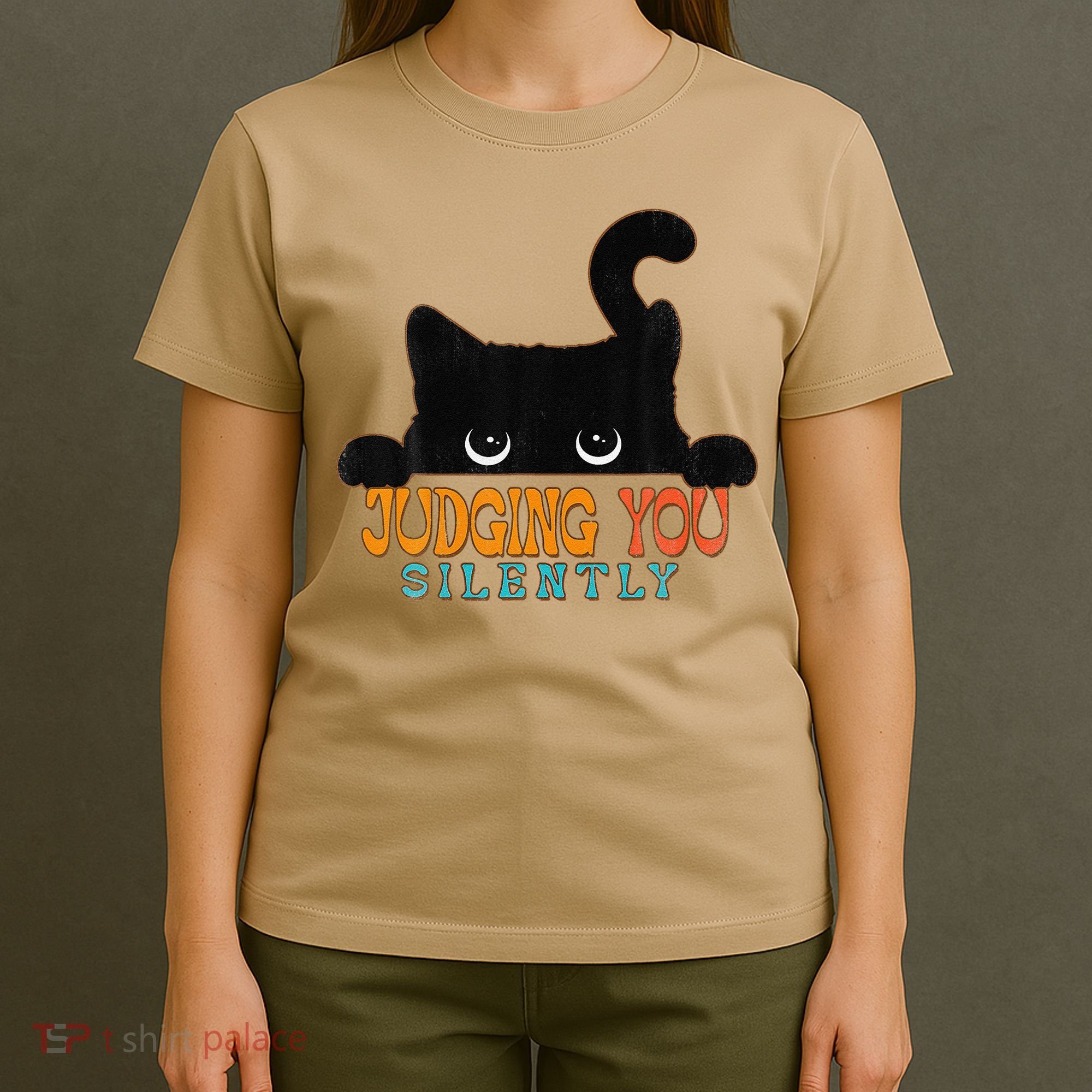 Funny Black Cat Judging You Silently Sarcastic Cat T-Shirt