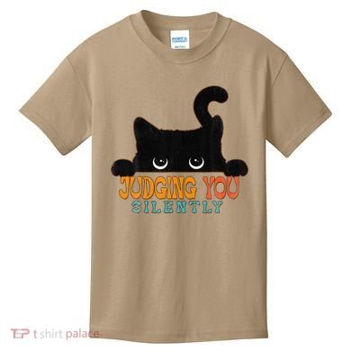 Funny Black Cat Judging You Silently Sarcastic Cat Kids T-Shirt