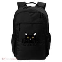 Funny Black Cat Judging You Silently Sarcastic Saying Cool Gift Backpack thumb 0