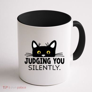 Funny Black Cat Judging You Silently Sarcastic Saying Cool Gift Coffee Mug back