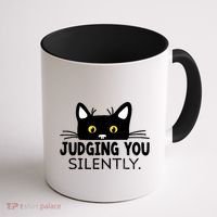 Funny Black Cat Judging You Silently Sarcastic Saying Cool Gift Coffee Mug thumb 1