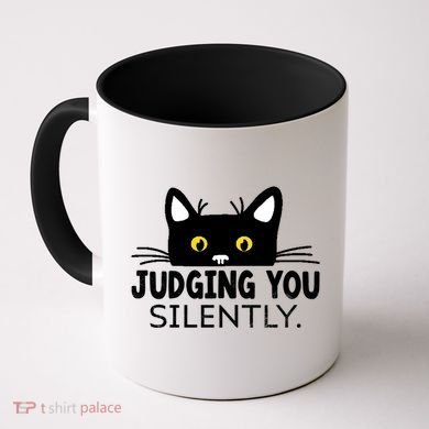 Funny Black Cat Judging You Silently Sarcastic Saying Cool Gift Coffee Mug