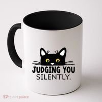 Funny Black Cat Judging You Silently Sarcastic Saying Cool Gift Coffee Mug thumb 0
