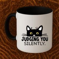 Funny Black Cat Judging You Silently Sarcastic Saying Cool Gift Coffee Mug thumb 2