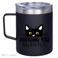 Funny Black Cat Judging You Silently Sarcastic Saying Cool Gift 12oz Stainless Steel Coffee Mug thumb 2