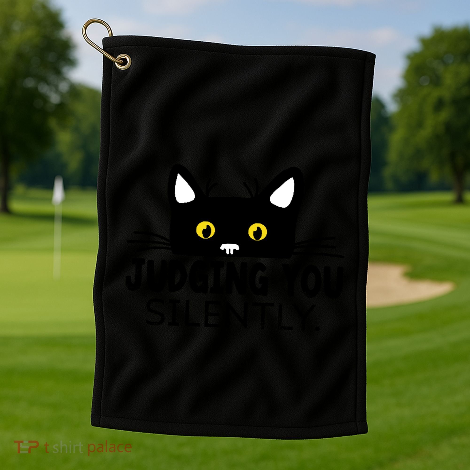 Funny Black Cat Judging You Silently Sarcastic Saying Cool Gift Golf Towel