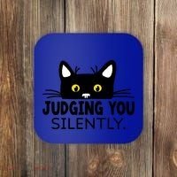 Funny Black Cat Judging You Silently Sarcastic Saying Cool Gift Coaster thumb 0