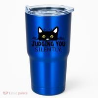 Funny Black Cat Judging You Silently Sarcastic Saying Cool Gift Tumbler thumb 0