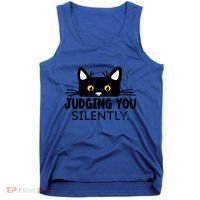 Funny Black Cat Judging You Silently Sarcastic Saying Cool Gift Tank Top thumb 0