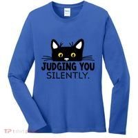 Funny Black Cat Judging You Silently Sarcastic Saying Cool Gift Women's Long Sleeve Shirt thumb 0