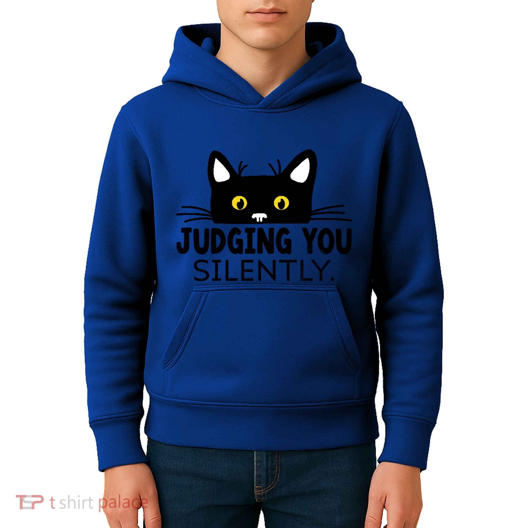 Funny Black Cat Judging You Silently Sarcastic Saying Cool Gift Kids Hoodie