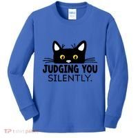 Funny Black Cat Judging You Silently Sarcastic Saying Cool Gift Kids Long Sleeve Shirt thumb 0