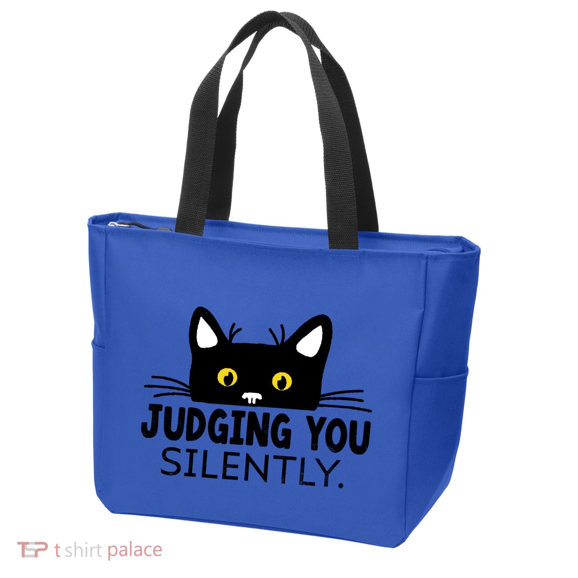 Funny Black Cat Judging You Silently Sarcastic Saying Cool Gift Tote Bag