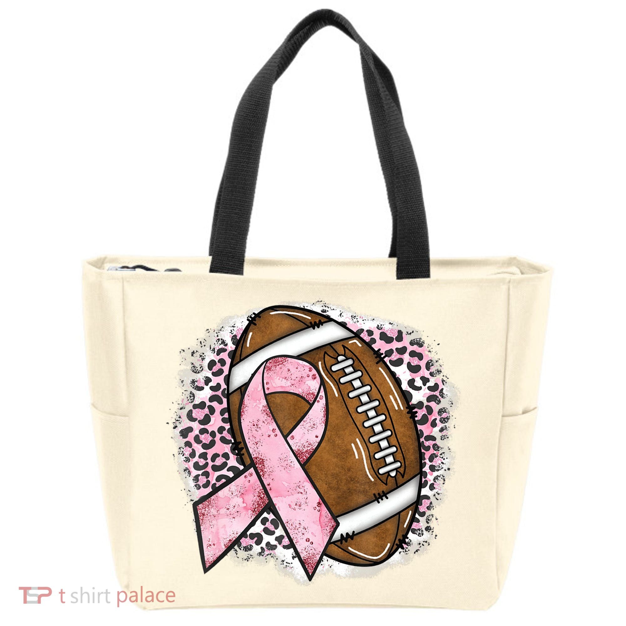 Football Breast Cancer Awareness Pink Ribbon Leopard Tote Bag