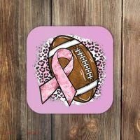 Football Breast Cancer Awareness Pink Ribbon Leopard Coaster thumb 0