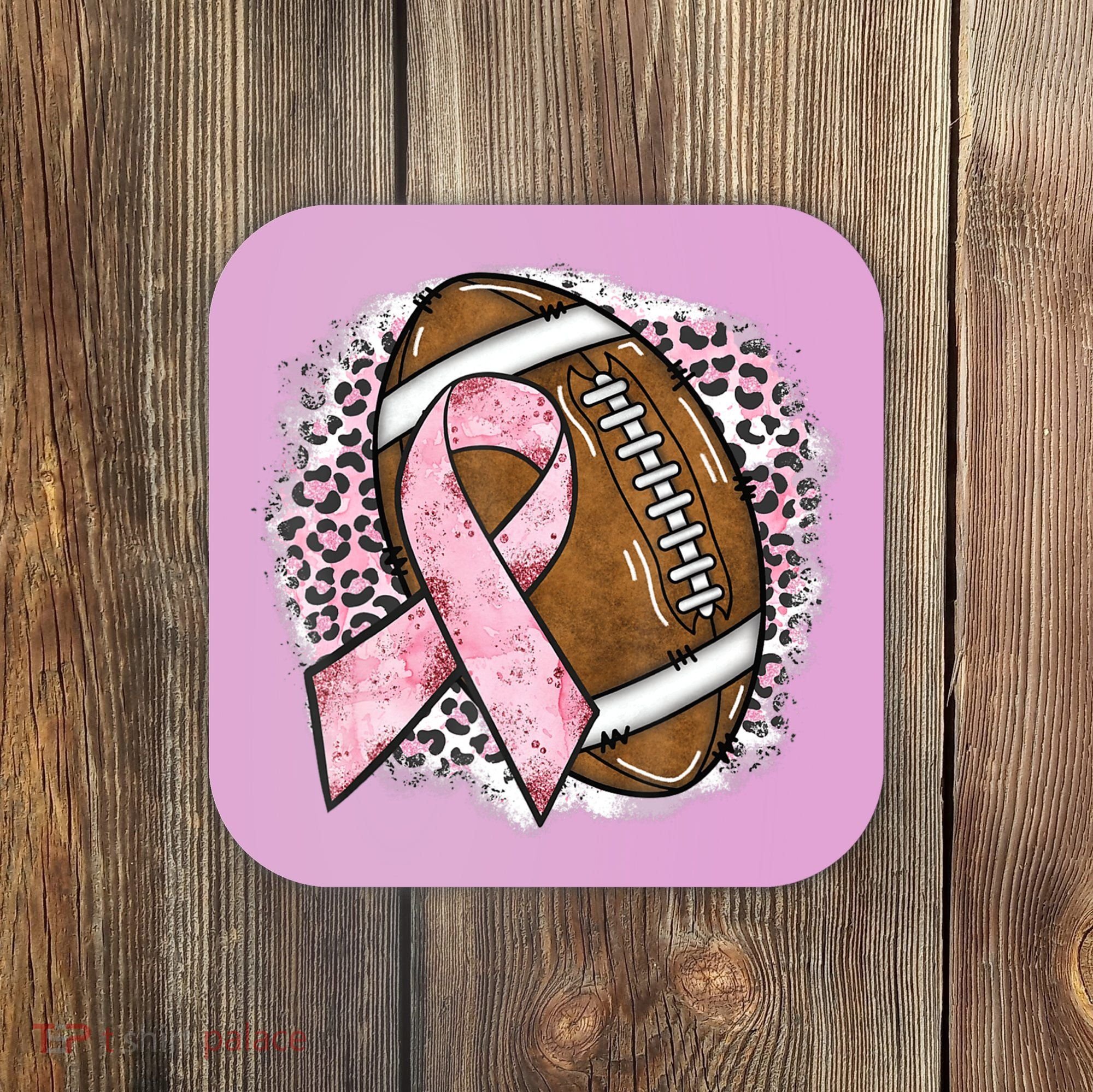 Football Breast Cancer Awareness Pink Ribbon Leopard Coaster