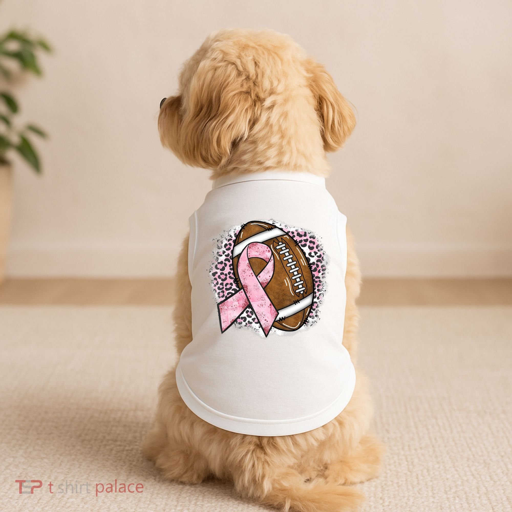 Football Breast Cancer Awareness Pink Ribbon Leopard Doggie Tank