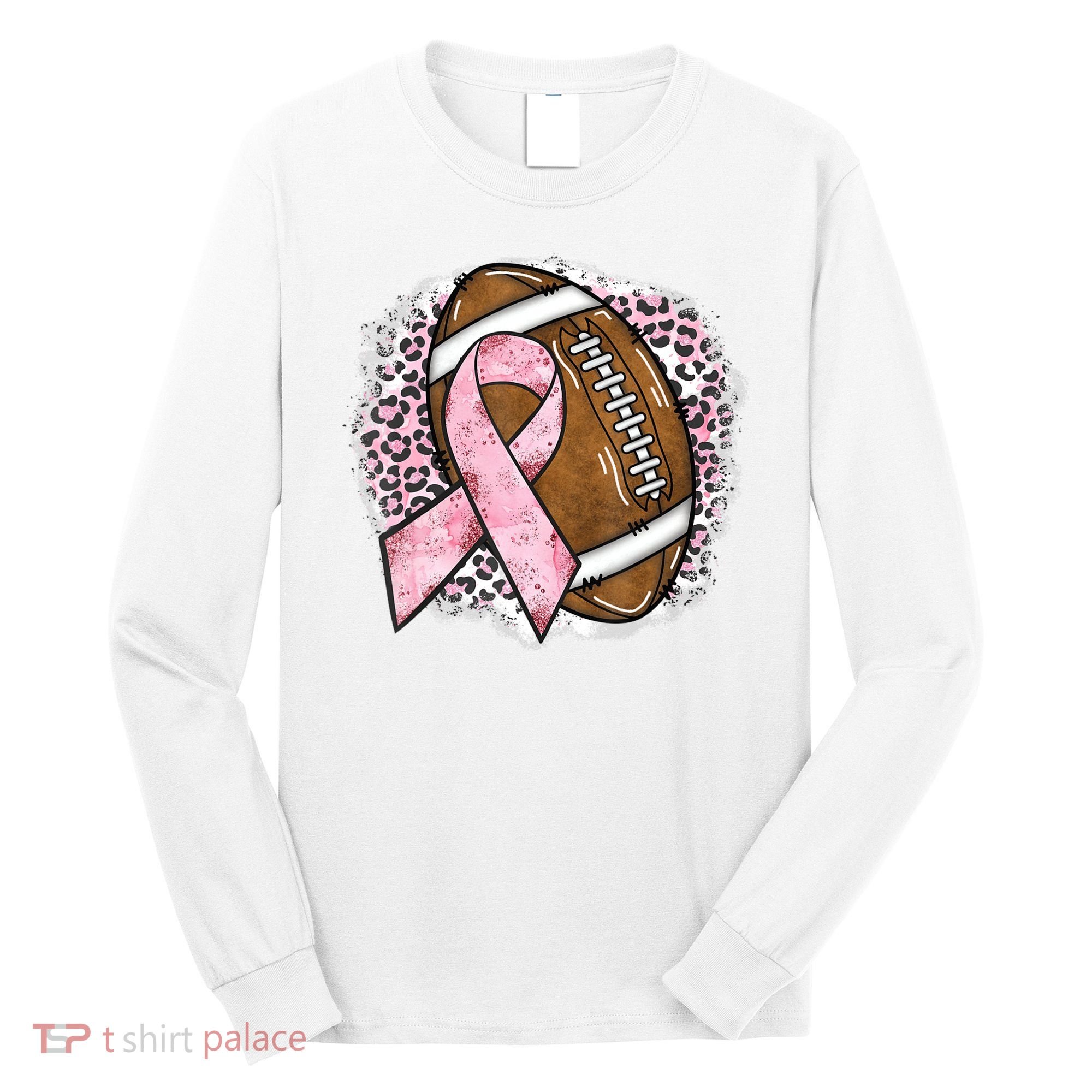 Football Breast Cancer Awareness Pink Ribbon Leopard Long Sleeve Shirt