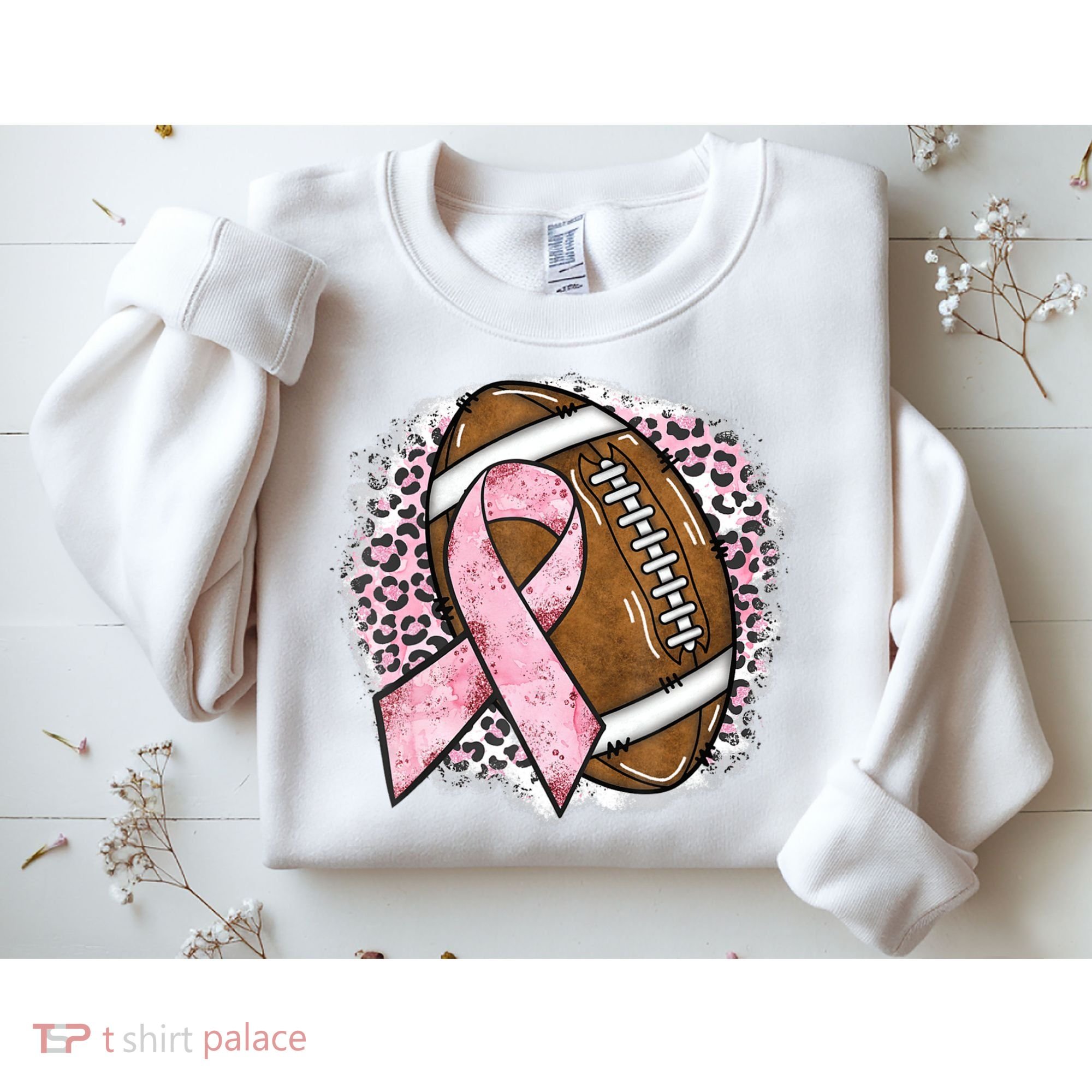 Football Breast Cancer Awareness Pink Ribbon Leopard Sweatshirt