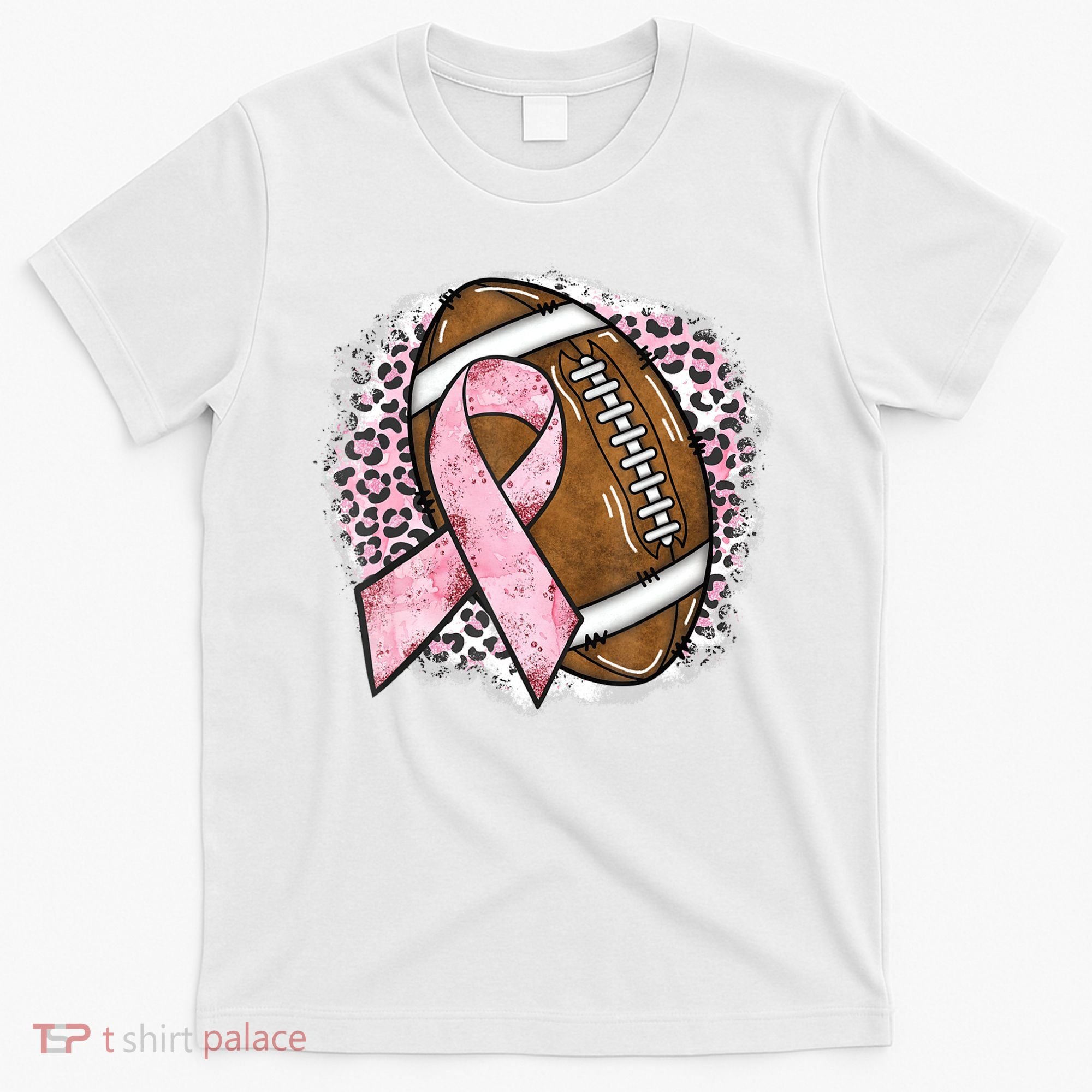Football Breast Cancer Awareness Pink Ribbon Leopard T-Shirt