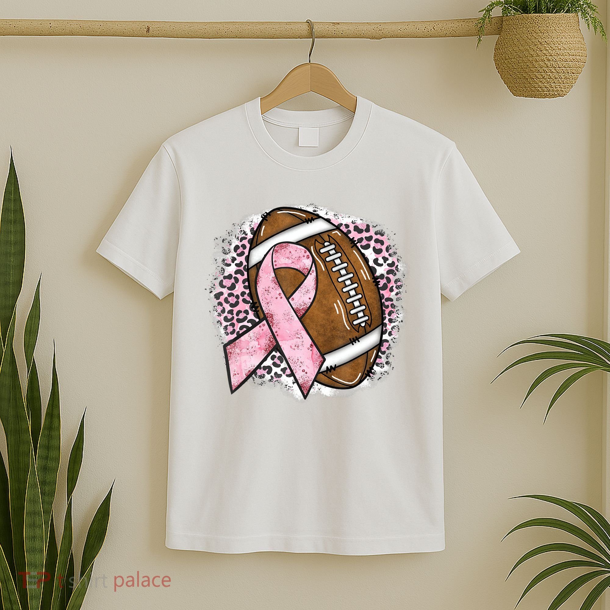 Football Breast Cancer Awareness Pink Ribbon Leopard T-Shirt