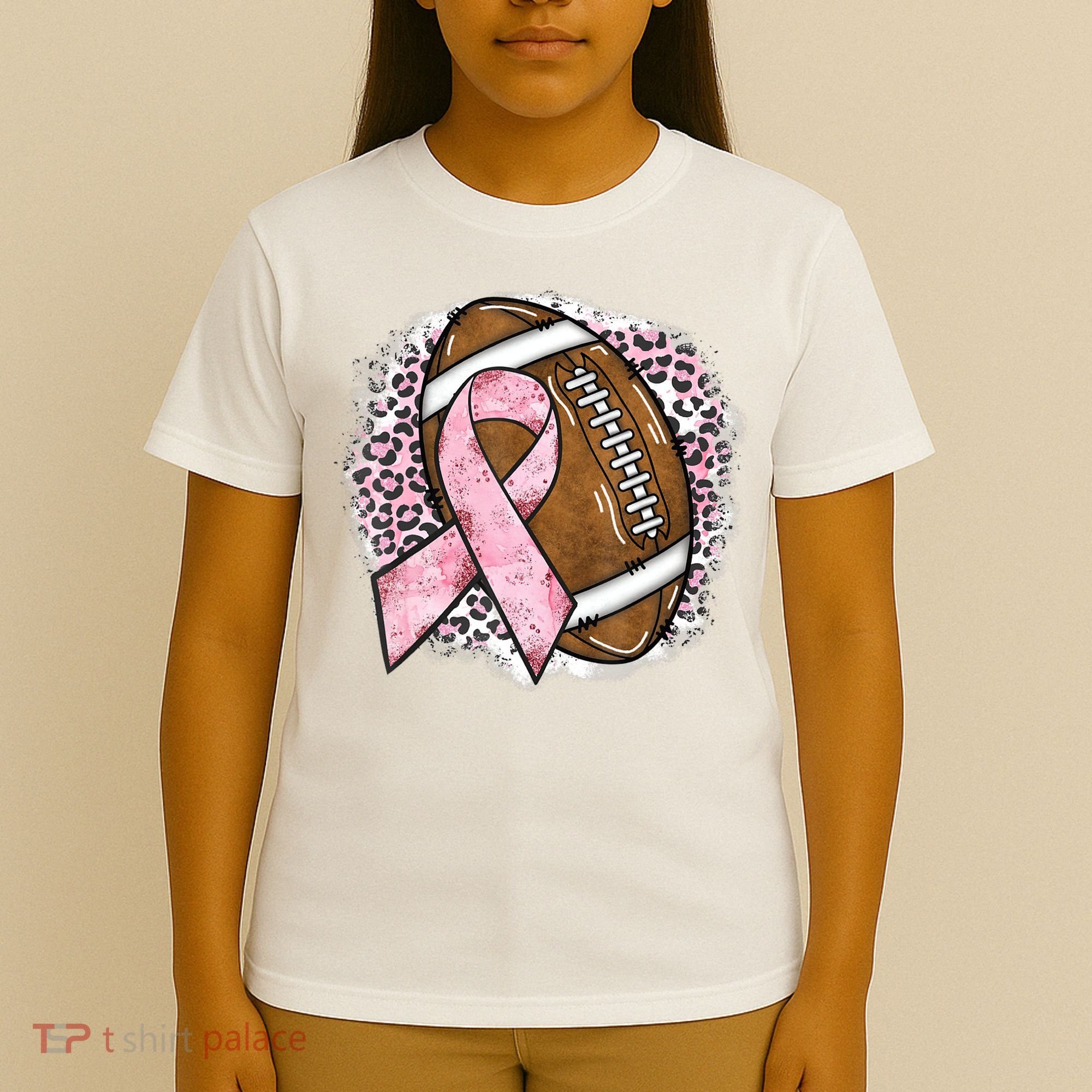 Football Breast Cancer Awareness Pink Ribbon Leopard T-Shirt