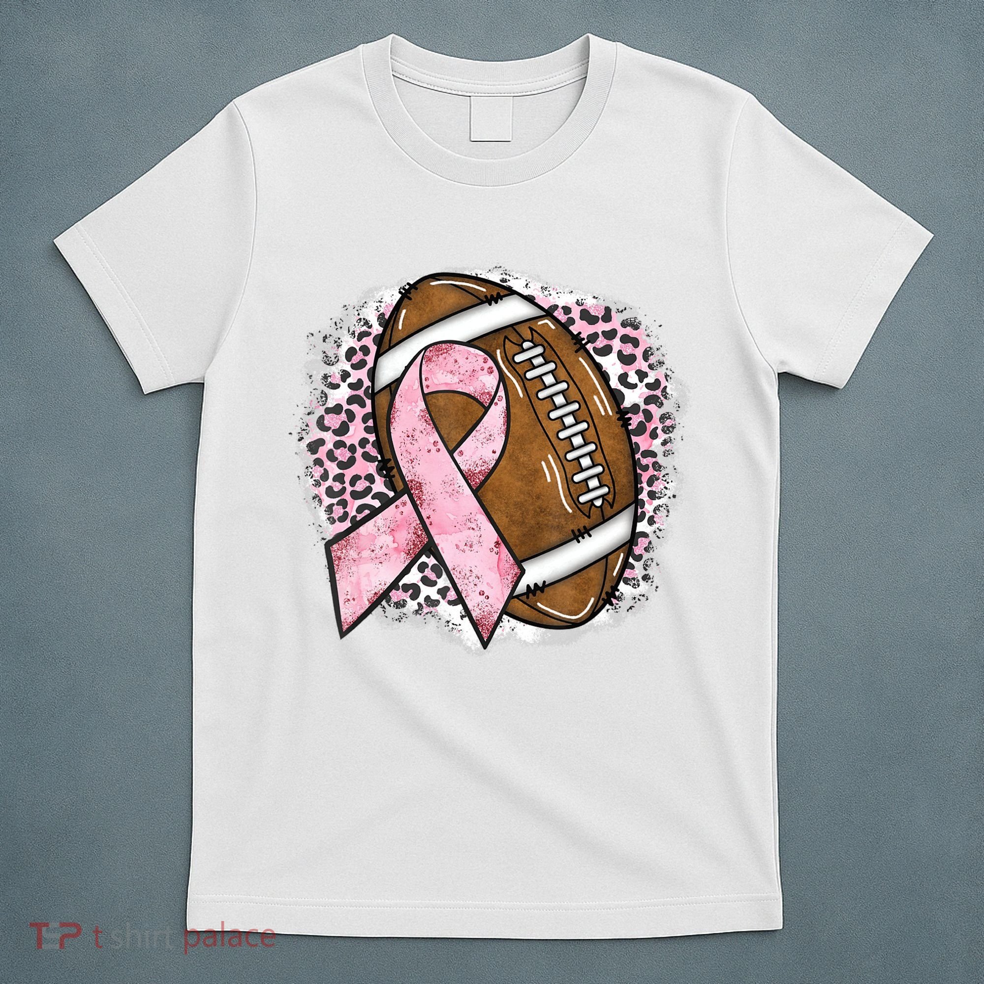 Football Breast Cancer Awareness Pink Ribbon Leopard T-Shirt