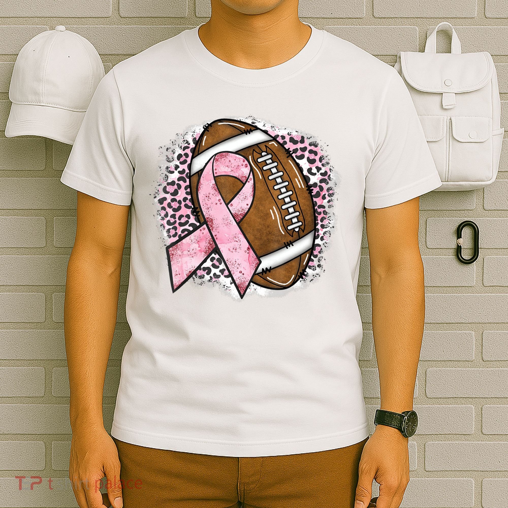 Football Breast Cancer Awareness Pink Ribbon Leopard T-Shirt