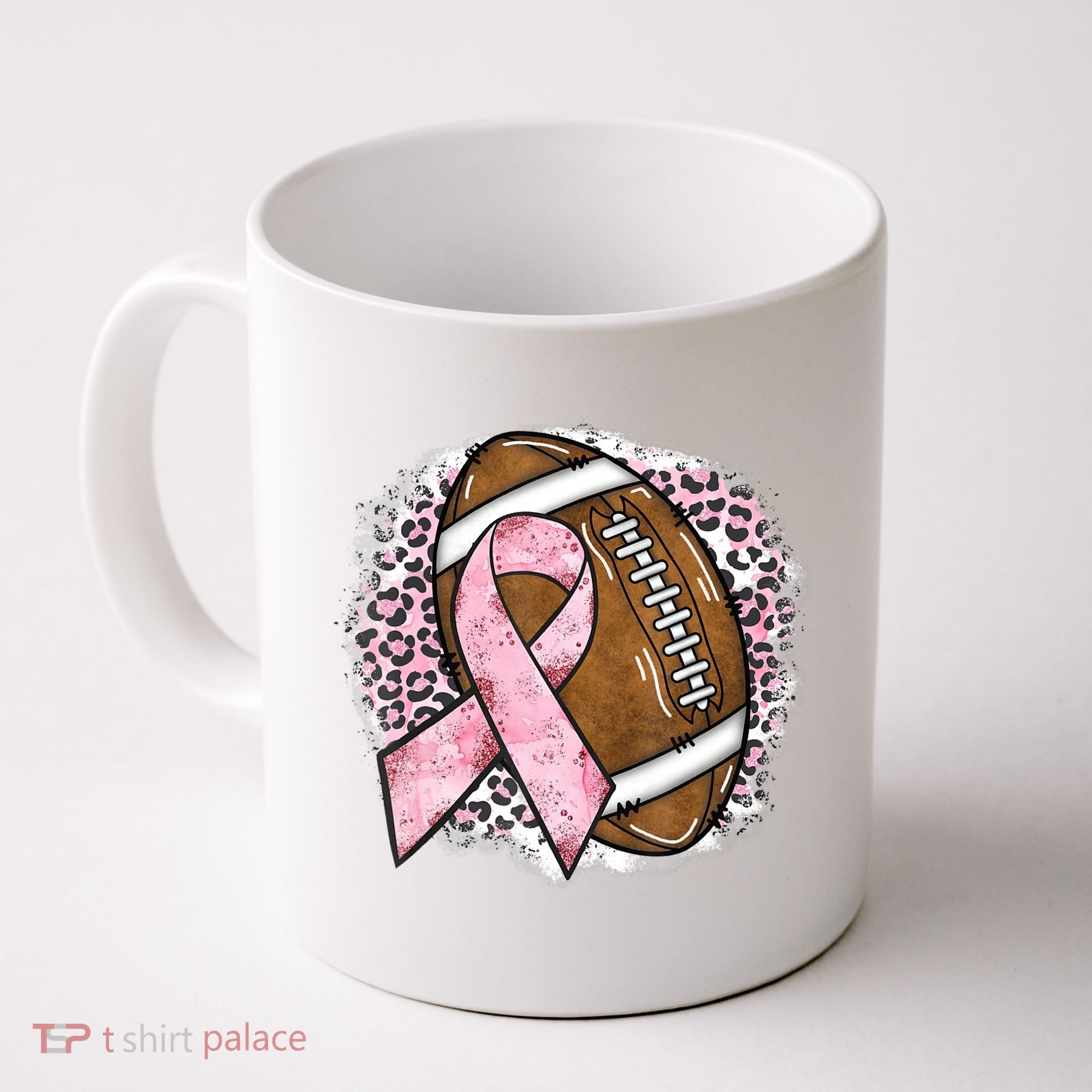 Football Breast Cancer Awareness Pink Ribbon Leopard Coffee Mug