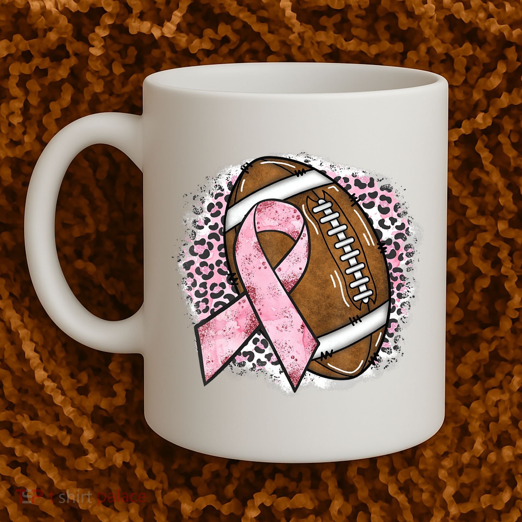Football Breast Cancer Awareness Pink Ribbon Leopard Coffee Mug