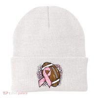 Football Breast Cancer Awareness Pink Ribbon Leopard Beanie thumb 0