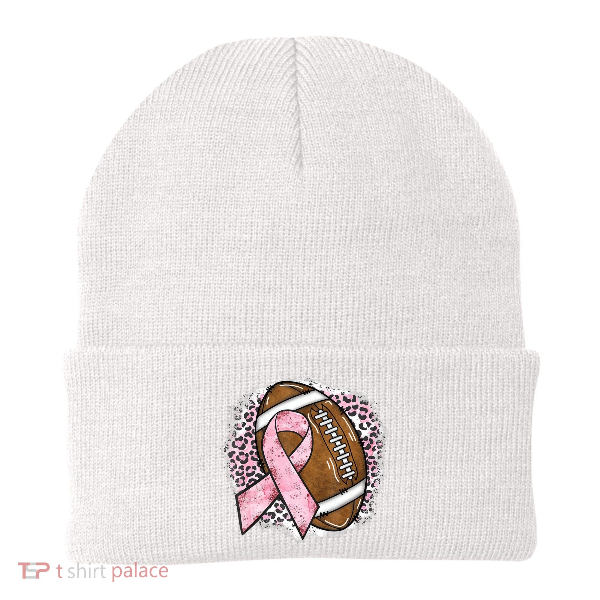 Football Breast Cancer Awareness Pink Ribbon Leopard Beanie